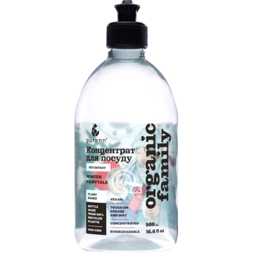 Натуральний рідкий засіб для миття посуду Purenn Organic Family Winter Fairytale Sensitive неароматизований з яблуком, 0,5 л