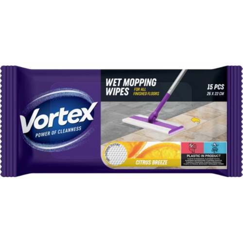 Салфетки для уборки Vortex Citrus Breeze влажные для пола 15 шт