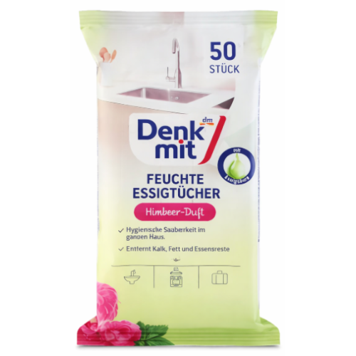 Влажные салфетки для уборки Denkmit с уксусом и малиной, 50 шт