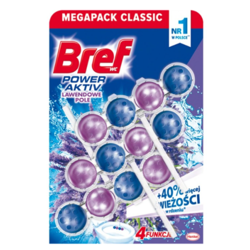 Подвесной блок для унитаза BREF Power Aktiv Свежесть лаванды, 3 × 50 г