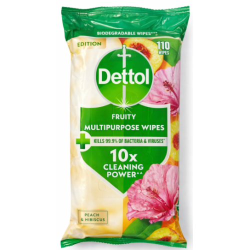 Влажные салфетки Dettol Fruity Multipurpose Wipes Персик и Гибискус, 110 шт