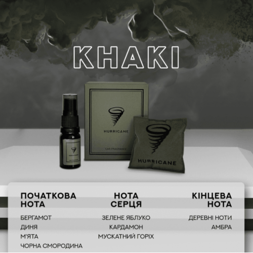 Аромасаше для авто HURRICANE KHAKI с флаконом, 10 мл