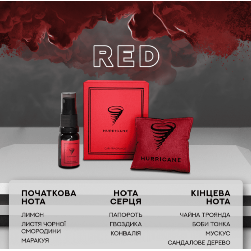 Аромасаше для авто HURRICANE RED з флаконом, 10 мл