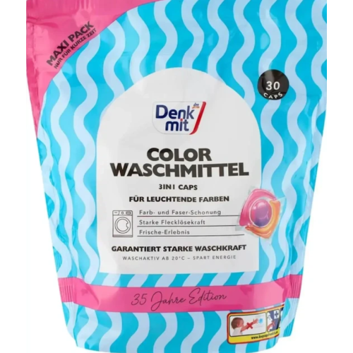 Капсулы для стирки цветных вещей Denkmit Color Waschmittel 3in1 Caps, 30 шт