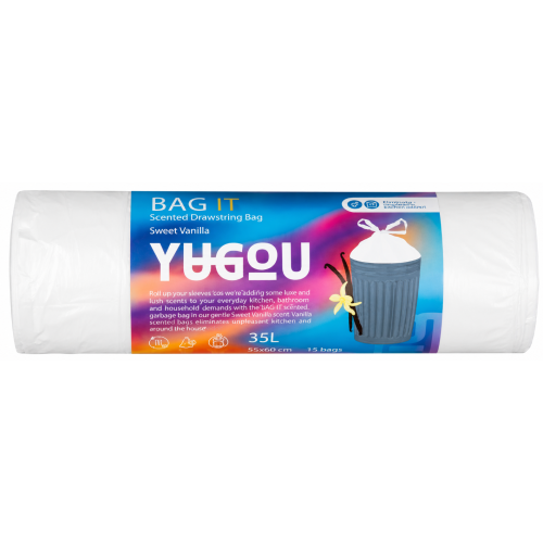 Ароматичні пакети для сміття зі шнурком Yugou BAG IT, Солодка ваніль, 35 л, 15 шт