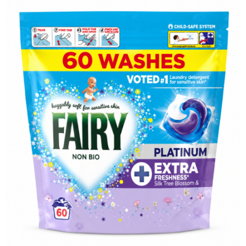 Універсальні капсули для прання Fairy Non Bio Platinum Extra Freshness Silk Tree Blossom, 60 шт.