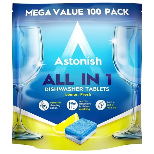 Таблетки для посудомоечных машин Astonish All in 1 с солью и ополаскивателем, 100 шт