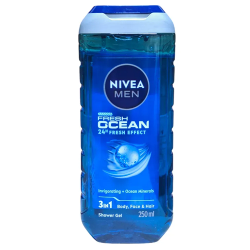 Гель для душу 3в1 для тіла, волосся та обличчя Nivea Men Fresh Ocean океанська свіжість, 250 мл