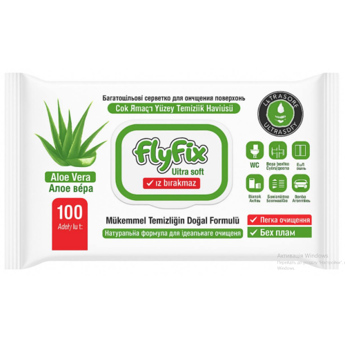 Универсальные салфетки для очистки поверхностей FlyFix Aloe Vera, 100 шт