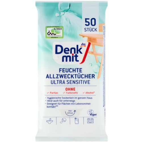 Влажные салфетки для уборки Denkmit Allzwecktücher Feucht Ultra Sensitive, 50 шт