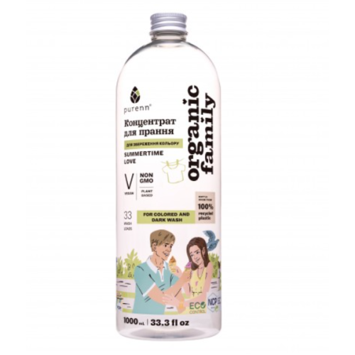 Гель для стирки Purenn Organic Family Summertime Love для цветного и тёмного белья с календулой, 1 л
