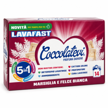 Стиральные саше Coccolatevi Lavafast 5в1 Marsiglia e Felce Bianca, аромат марсельськое мыло и белый папоротник,14 шт