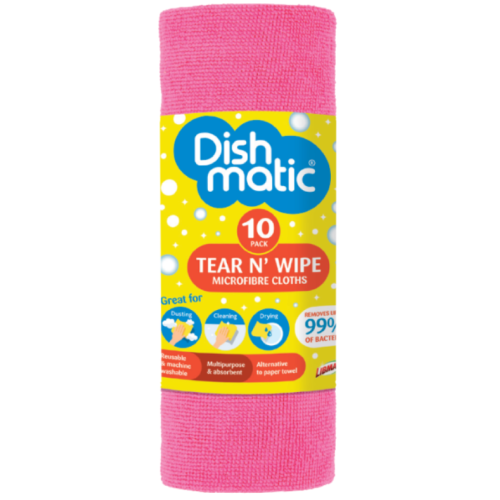 Універсальні рушники для прибирання Dishmatic Tear N Wipe рожеві, 10 шт