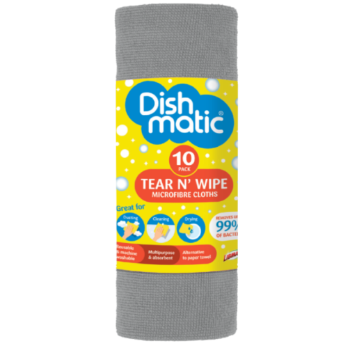 Универсальные полотенца для уборки Dishmatic Tear N Wipe серые, 10 шт