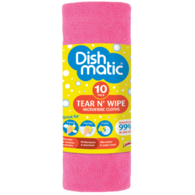 Универсальные полотенца для уборки Dishmatic Tear N Wipe розовые, 10 шт