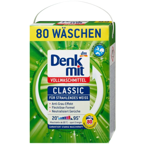 Порошок для стирки светлой и белой одежды DenkMit Vollwaschmittel 5,2 кг, 80 стирок