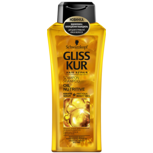 Шампунь Gliss Kur Oil Nutritive для сухого, пошкодженого волосся з посіченими кінчиками, 400 мл