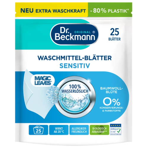 Серветки для прання Dr. Beckmann Magic Leaves для чутливої шкіри, 25 шт