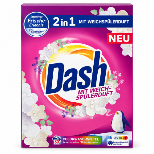Пральний порошок для кольорових речей Dash 2in1 з кондиціонером, 4,8 кг, 80 прань