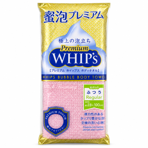 Японська мочалка для тіла KOKUBO Premium Whips середньої жорсткості, рожева, 28×100 см