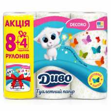 Туалетная бумага Диво Decoro бело-цветная, двухслойная, 12 рулонов