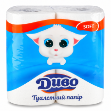 Туалетний папір Диво Soft білий, двошаровий, 4 рулони