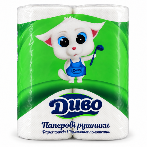 Паперові рушники Диво білі, двошарові, 2 рулони