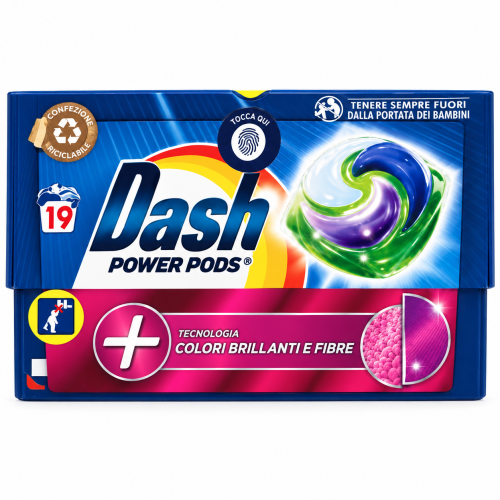 Капсули для прання кольорових речей Dash Power Pods Colori Brillanti e Fibre, 19 шт.