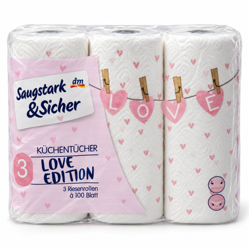 Кухонні паперові рушники Love Edition, 3 рулони по 100 аркушів