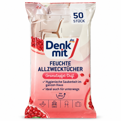 Вологі серветки для прибирання Denkmit Allzwecktücher Feucht Granat Duft, 50 шт