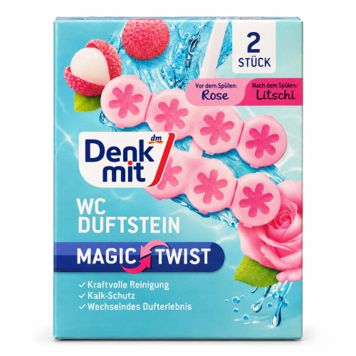 Підвісні блоки для унітаза з ароматами троянди та лічі Denkmit WC Duftstein Magic Twist, 2 шт.