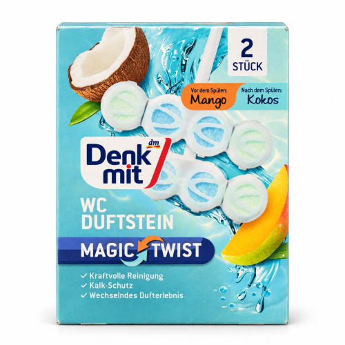 Підвісні блоки для унітаза Denkmit WC Duftstein Magic Twist, з ароматами манго та кокоса, 2 шт.
