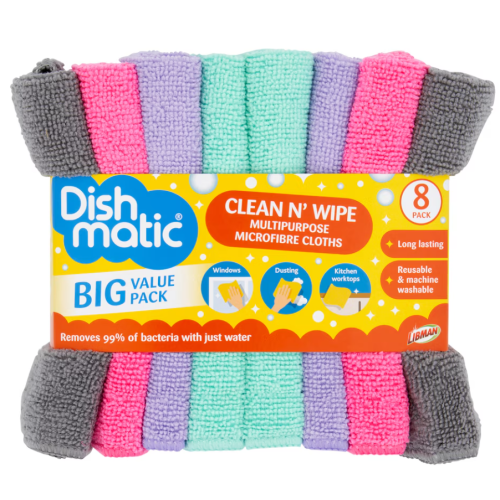 Універсальні мікрофіброві серветки Dishmatic Clean N' Wipe Multipurpose, 8 шт
