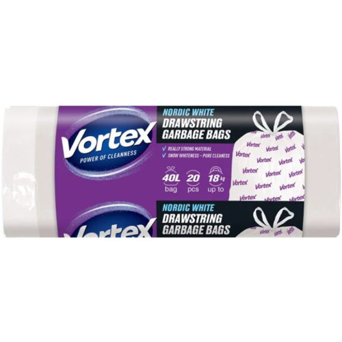 Пакеты для мусора Vortex HDPE с затяжкой, 40 л, 20 шт