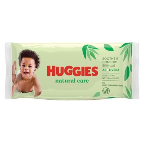 Дитячі вологі серветки Huggies Natural Care з екстрактом алое, 56 шт