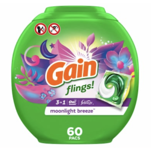 Капсули для прання Gain Flings! 3 in 1 Oxi + Febreze Moonlight Breeze, 60 шт.