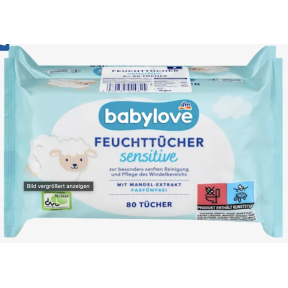 Детские влажные салфетки Babylove Sensitive с экстрактом миндаля, 80 шт.