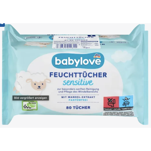 Дитячі вологі серветки Babylove Sensitive з екстрактом мигдалю, 80 шт.