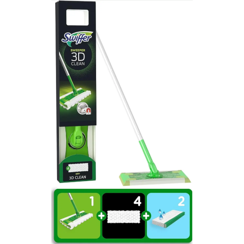 Швабра Swiffer 3D Dust Catcher Mop Starter Kit 4 сухие 3D салфетки 2 влажные салфетки