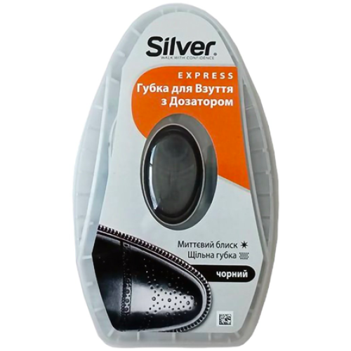 Губка-блеск для обуви Silver с дозатором силикона, черная, 6 мл