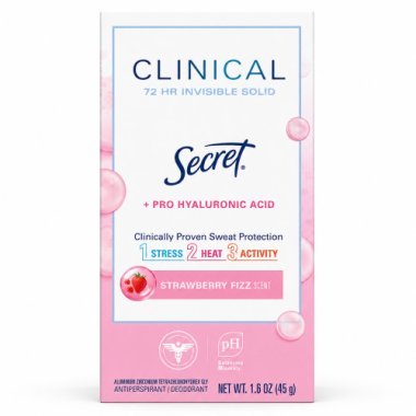 Жіночий антиперспірант Secret Clinical Strawberry Fizz з Pro Hyaluronic Acid, 72 години захисту, 45 г