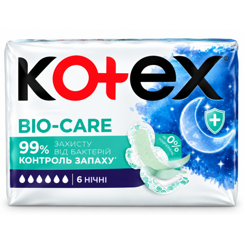 Гігієнічні прокладки Kotex Bio-Care Нічні, 6 шт