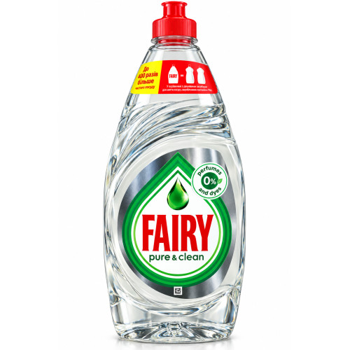 Засіб для миття посуду Fairy Pure & Clean без ароматизаторів і барвників, 900 мл