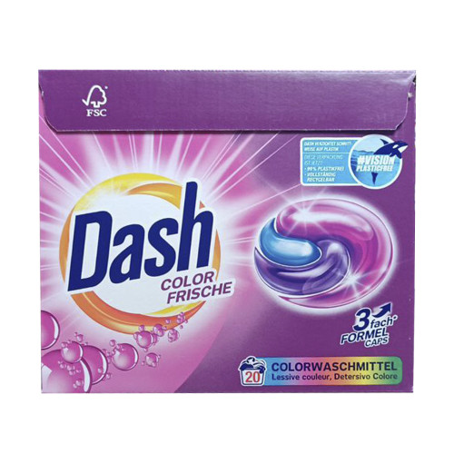 Капсулы для стирки цветного белья бесфосфатные Dash Color Frische, 20 шт